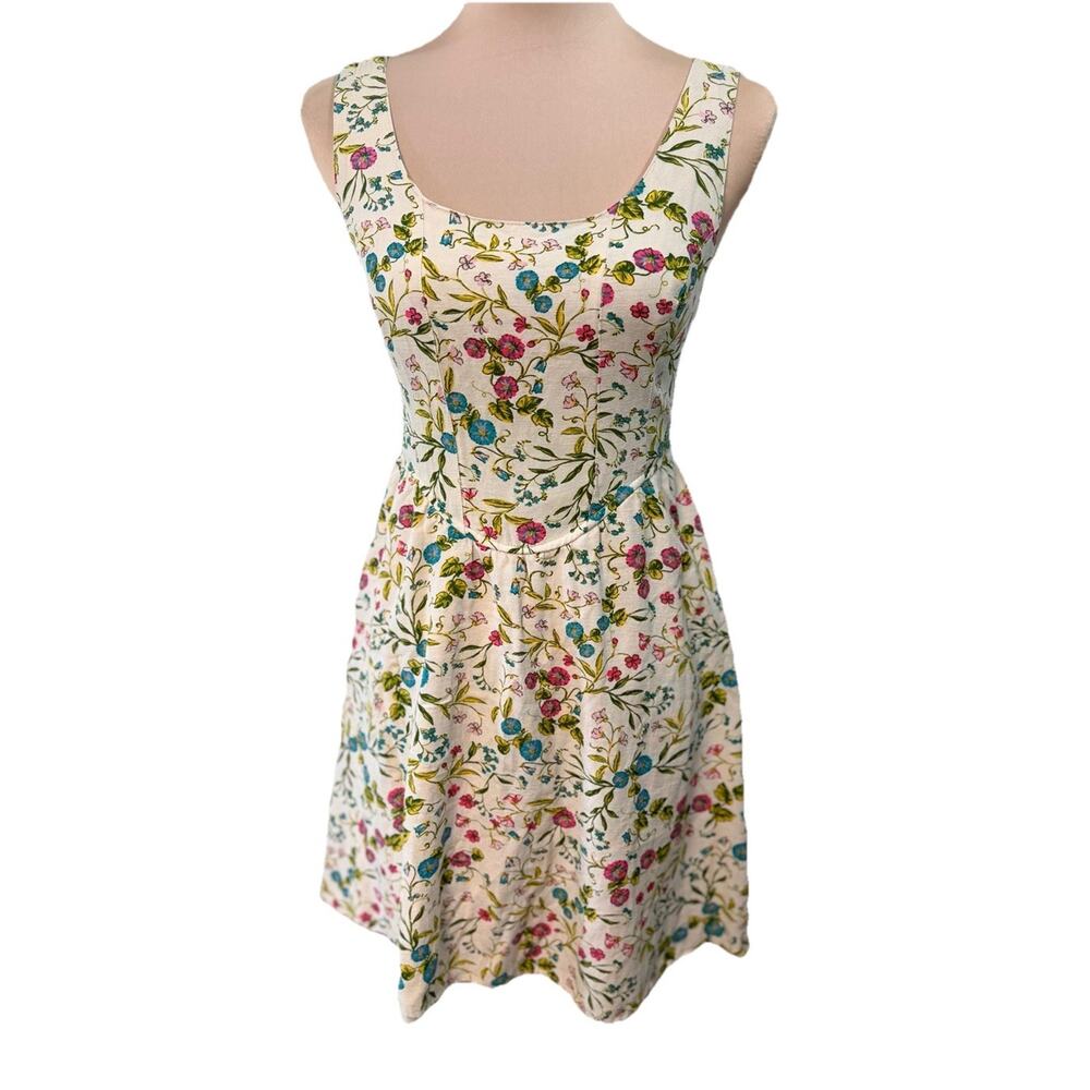 Retro Corset Sundress Floral Cottage Fit & Flare Mini Dress Smocked Medium Fairy